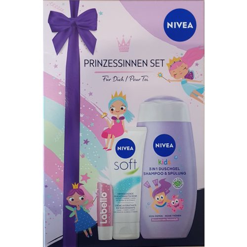 Nivea ajándékcsomag Prinzessinnen Kids tusfürdő250 ml+Soft Krém75 ml+Labello5,5m