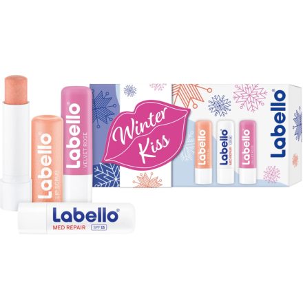 Labello ajándékcsomag Winter Kiss 3x 5,5 ml Med Repair+Velvet Rose+Scrub Peach