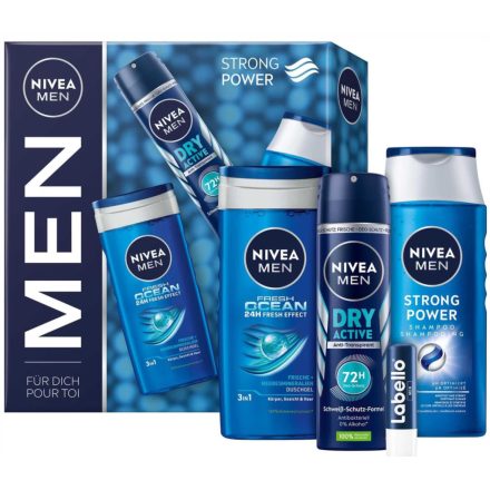 Nivea ajándékcsomag férfi Strong Power tusfürdő 250ml+ sampon 250 ml+deo 150ml+l