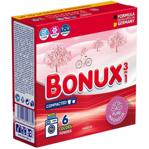 Bonux mosópor dobozos gépi 6 mosás 390 g 3in1 Pure Magnolia Colors