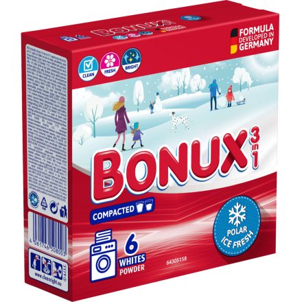 Bonux mosópor dobozos gépi 6 mosás 390 g 3in1 Polar Ice Fresh