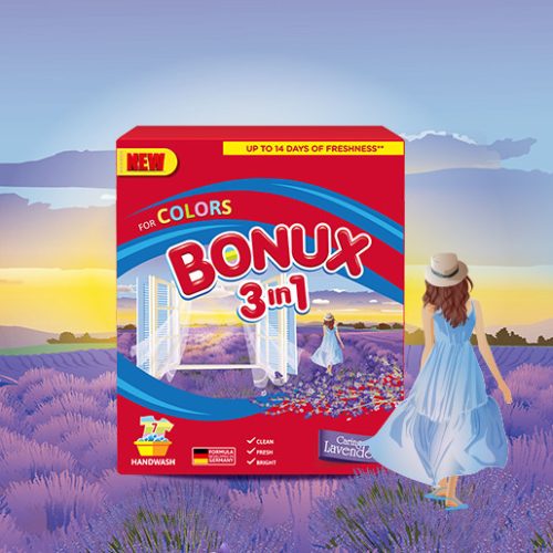 Bonux mosópor dobozos gépi 6 mosás 390 g 3in1 Color Lavender