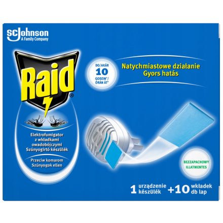 Raid elektromos készülék+utántöltő lapka 10 db