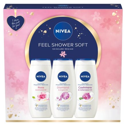 Nivea ajándékcsomag Feel Shower Soft tusfürdő 3x250 ml /Rose&Almond Oil, Diamond