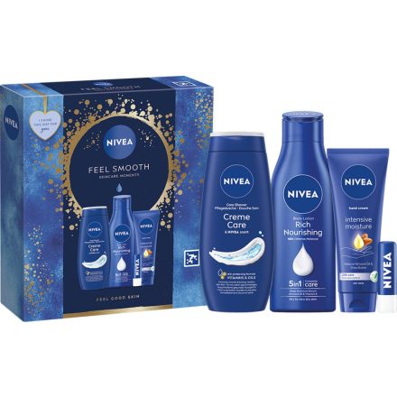 Nivea ajándékcsomag Feel Smooth testápoló 250ml+tusfürdő 250ml+kézkrém 100 ml+aj