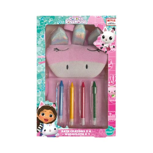   Gabby's Dollhouse csomag - 4 db fürdőkréta + rózsaszín mosdókesztyű